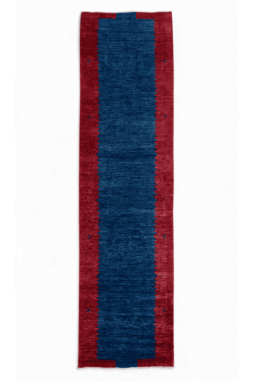 Wine red and royal blue sawtooth Gabbeh runner in Ghazni wool, 90×281cm