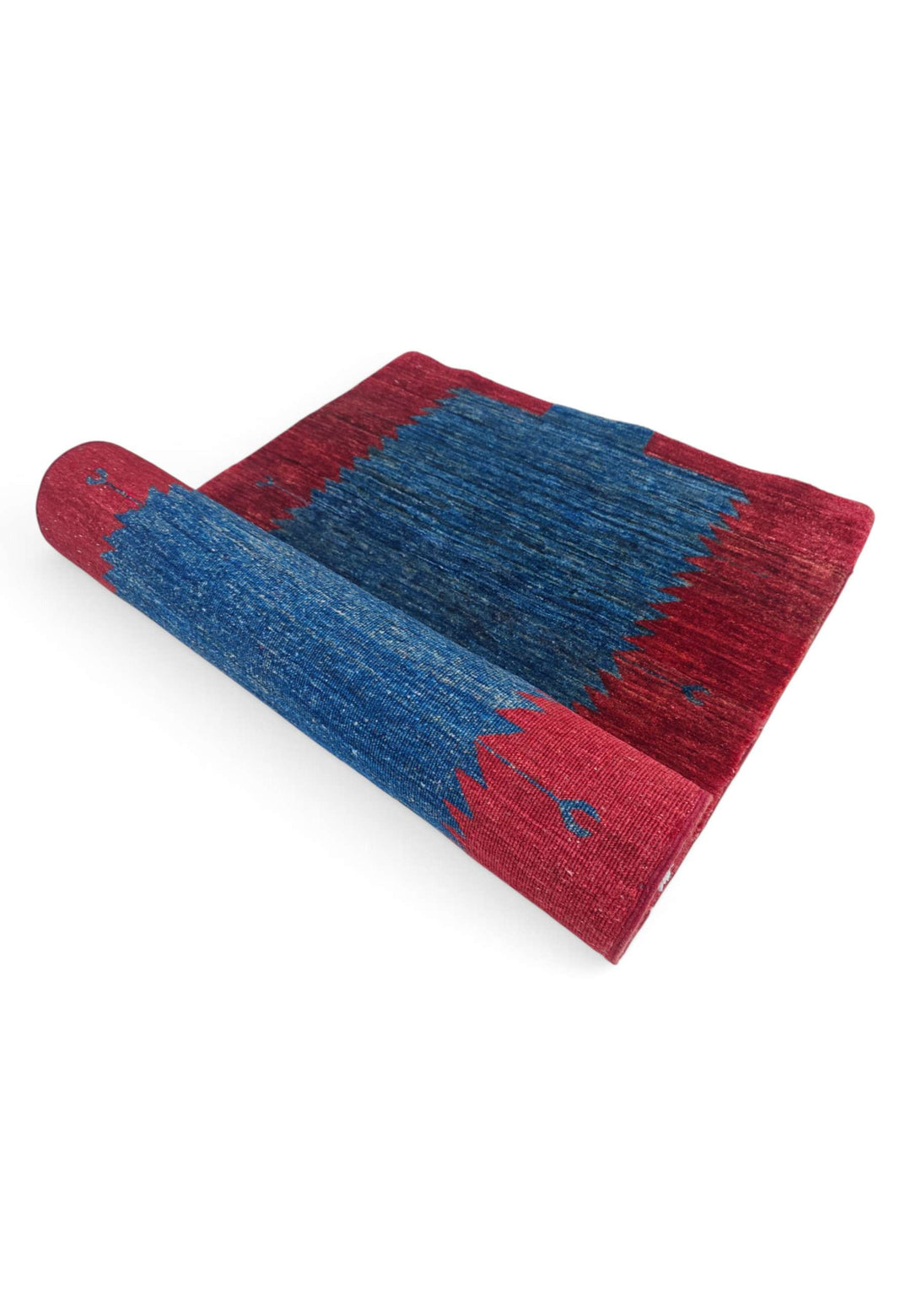 Wine red and royal blue Gabbeh runner for a hallway, 90×281cm