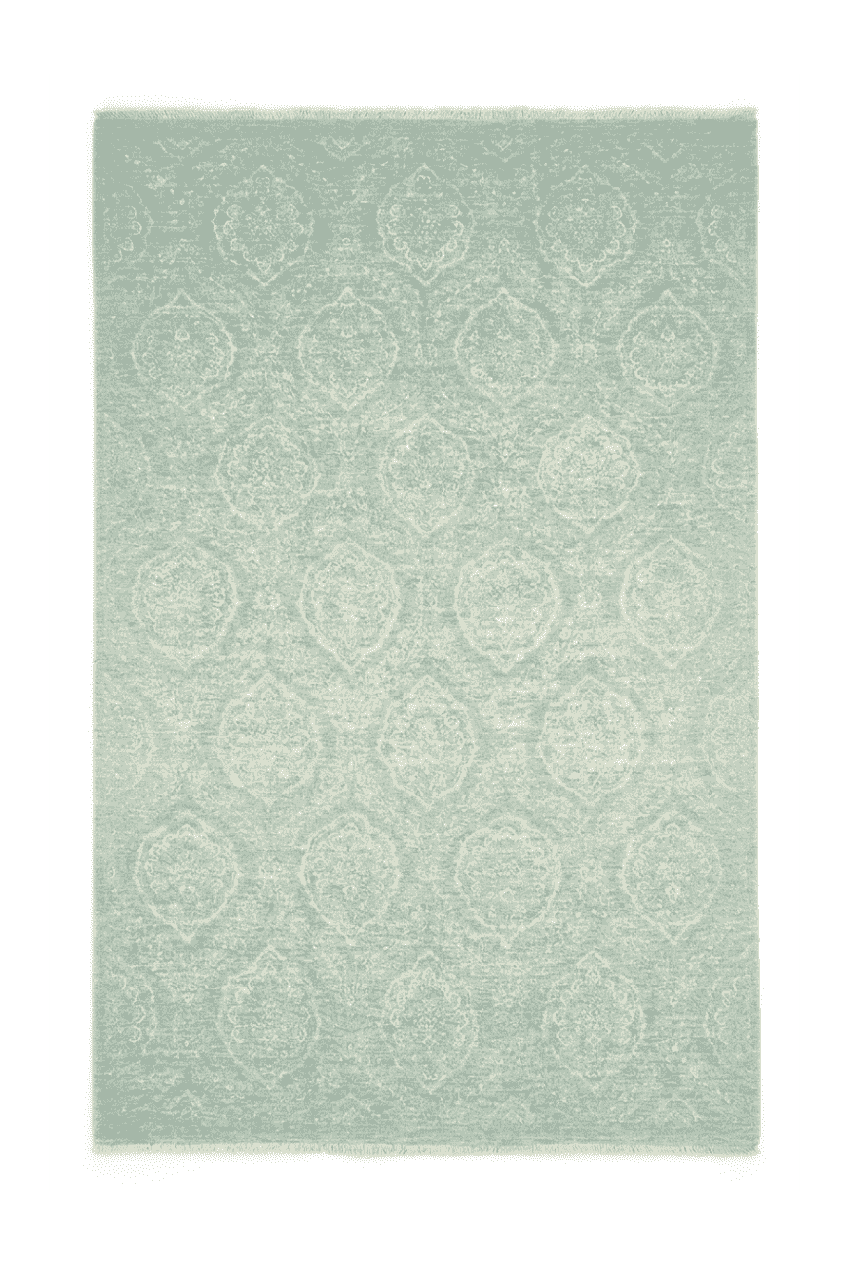 Aqua Afghan Ghazni Rug, floral design, hand-knotted, 200×297cm