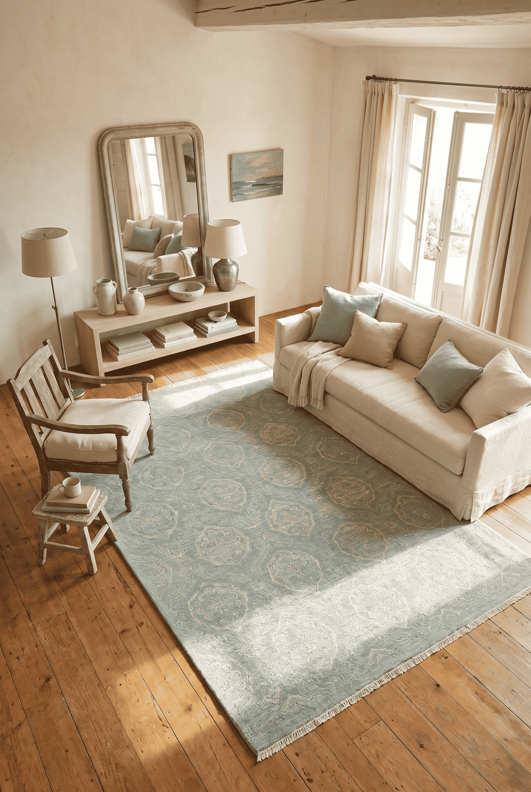 Aqua Afghan Ghazni Rug, hand-knotted, 200×297cm, photo 2