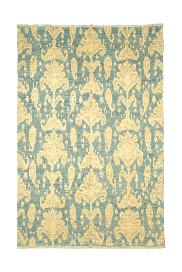Blue and gold ikat Ghazni rug, hand-knotted Afghan wool