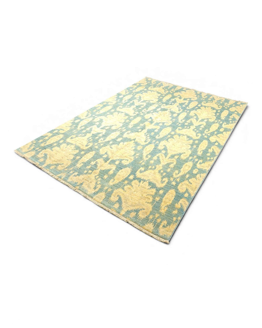 Blue and gold ikat rug, hand-knotted Ghazni wool