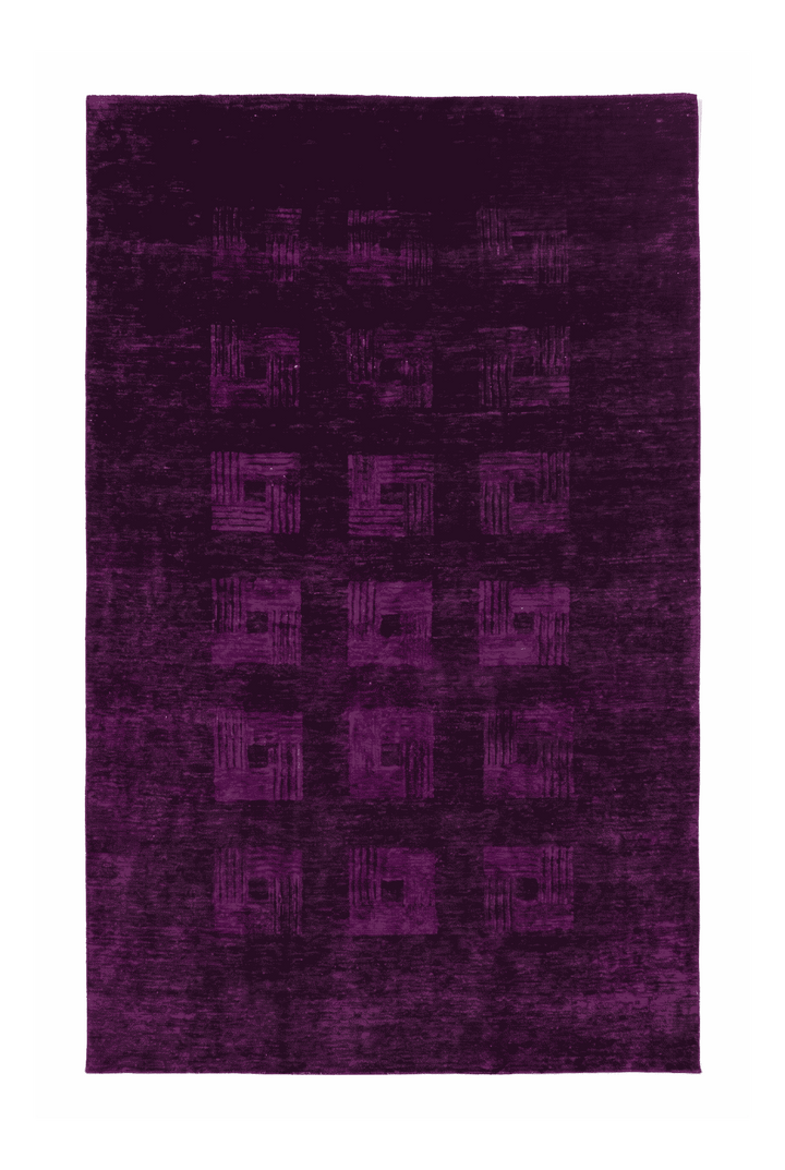 Aubergine Afghan Ghazni Rug, plain design, hand-knotted, 206×296cm