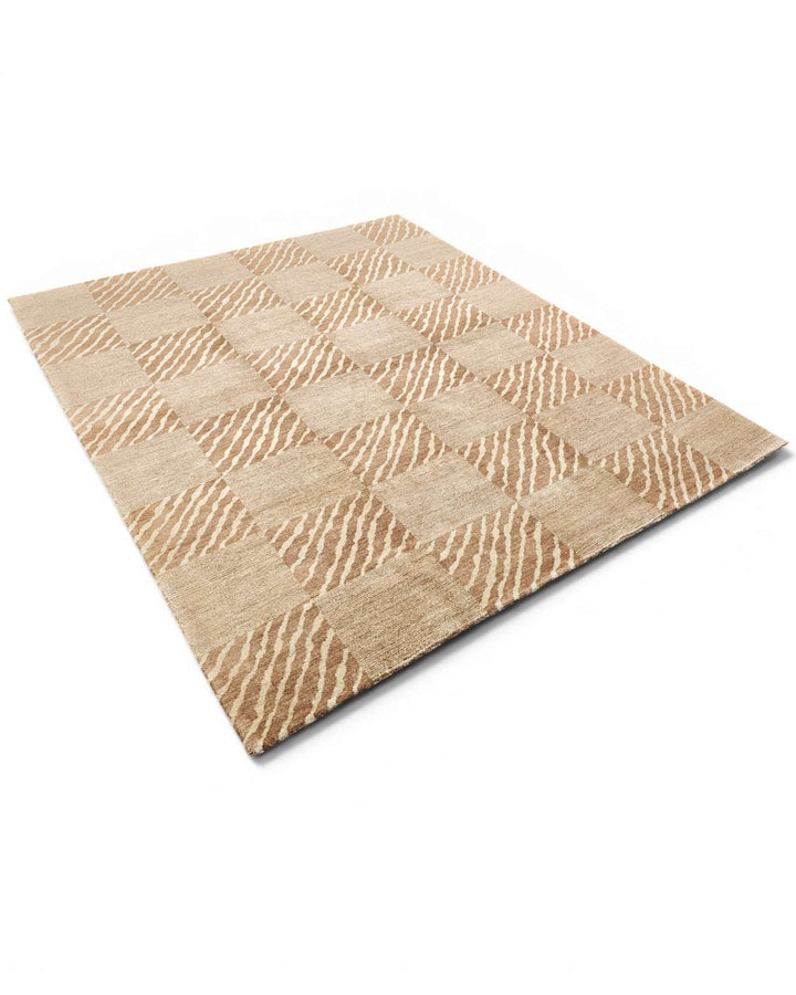 One-of-a-kind beige and ivory checkerboard Ghazni rug