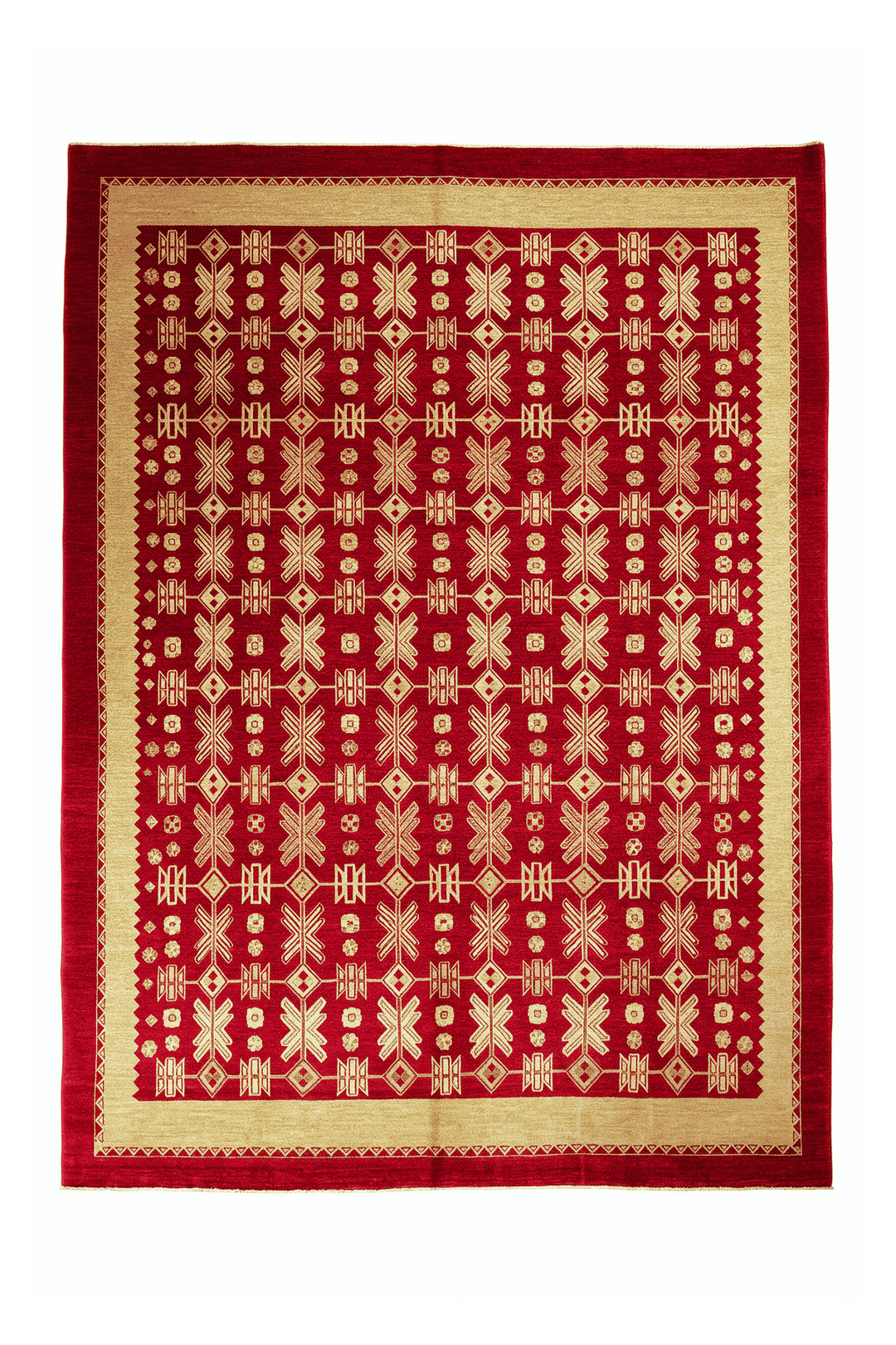 Bright red and wheat gold lattice Ghazni rug, 247×301cm, 4.5 tatami