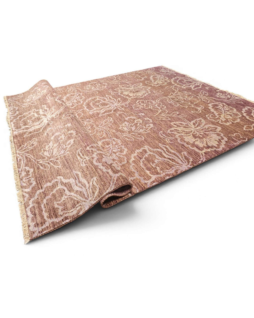 Hand-knotted brown Ghazni rug with soft tonal floral field