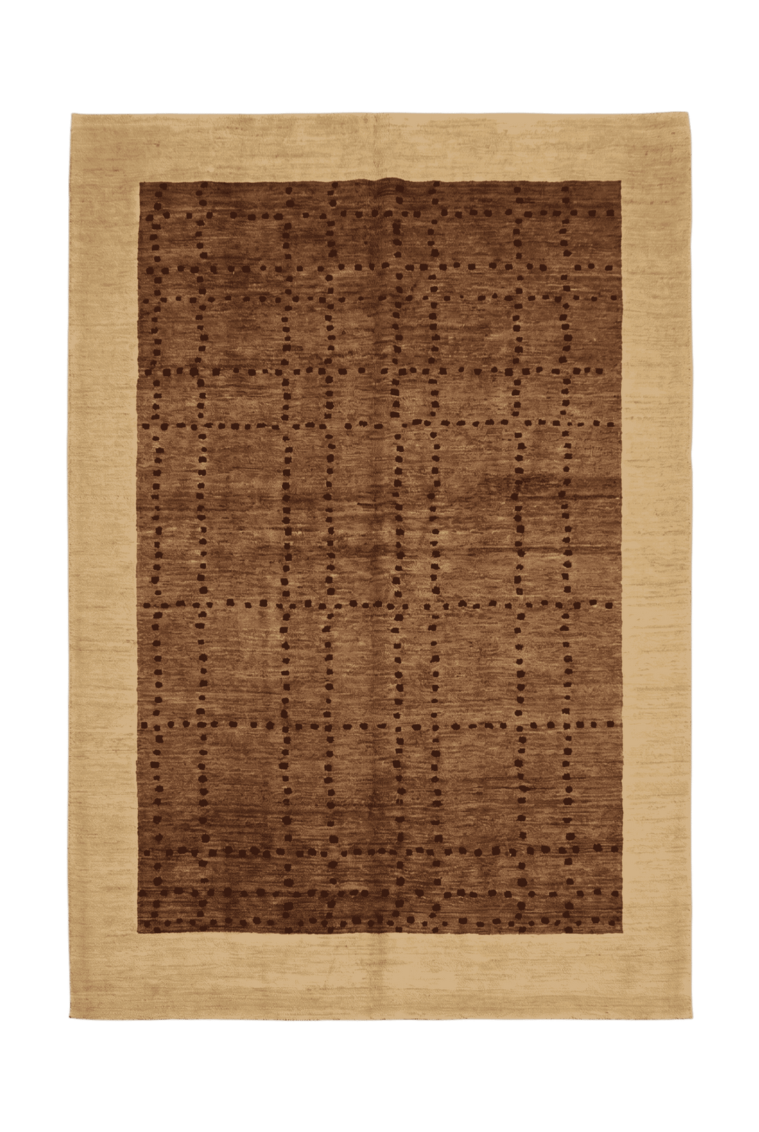 Brown and cream dot-grid Ghazni rug, hand-knotted Afghan wool