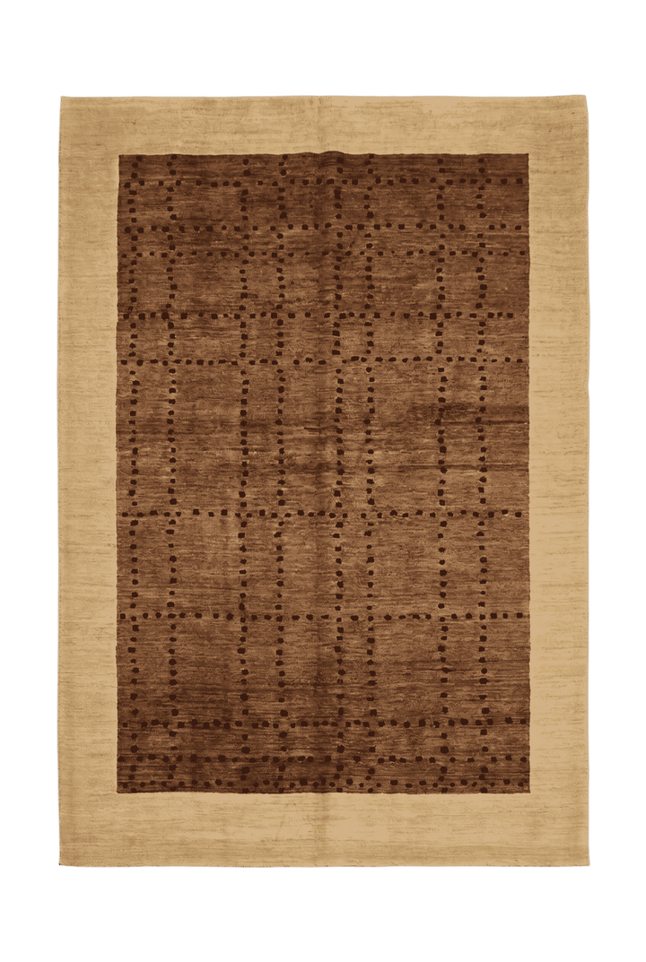 Brown and cream dot-grid Ghazni rug, hand-knotted Afghan wool