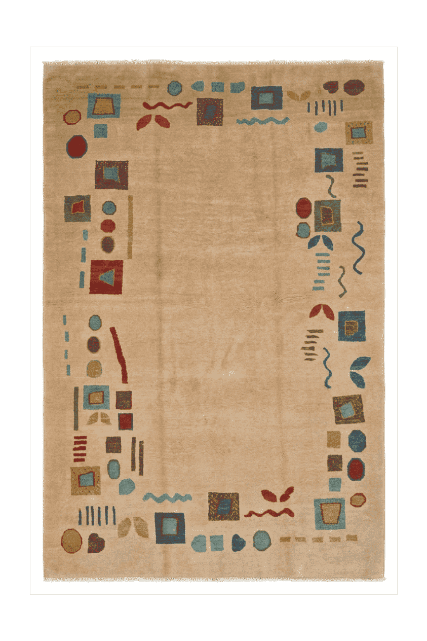 Camel Beige Afghan Ghazni Rug, plain design, hand-knotted, 188×271cm