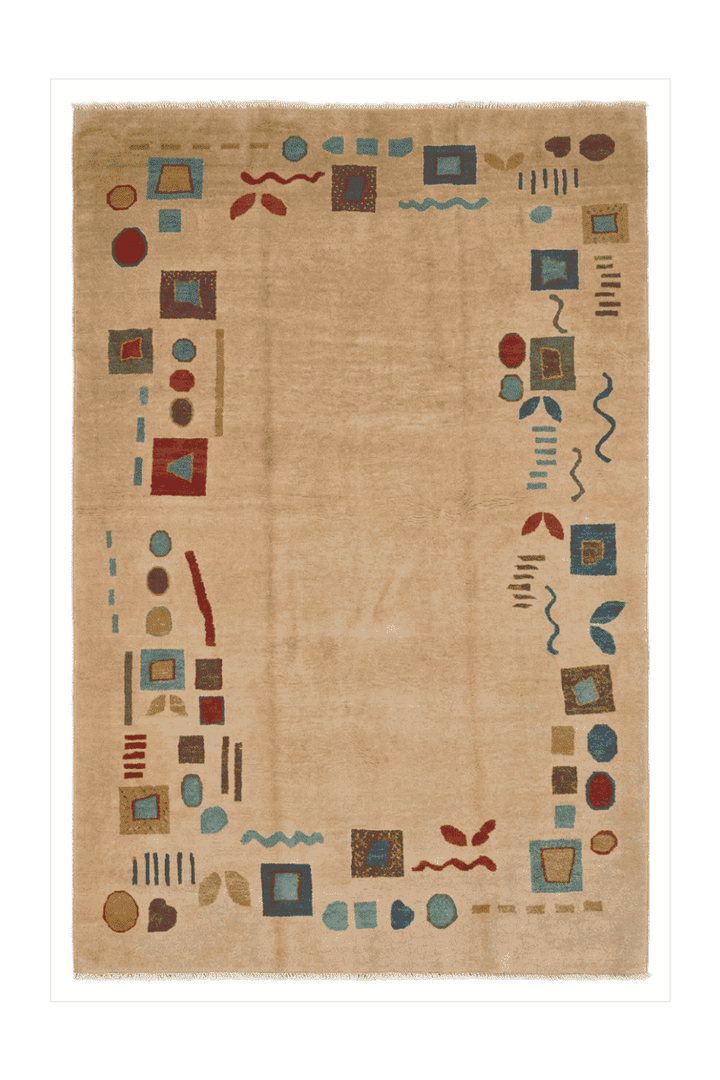 Camel Beige Afghan Ghazni Rug, plain design, hand-knotted, 188×271cm