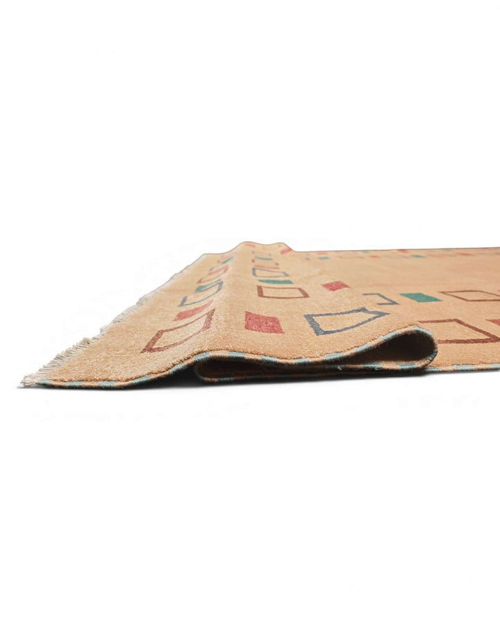 Corner of camel geometric Ghazni hand-knotted rug