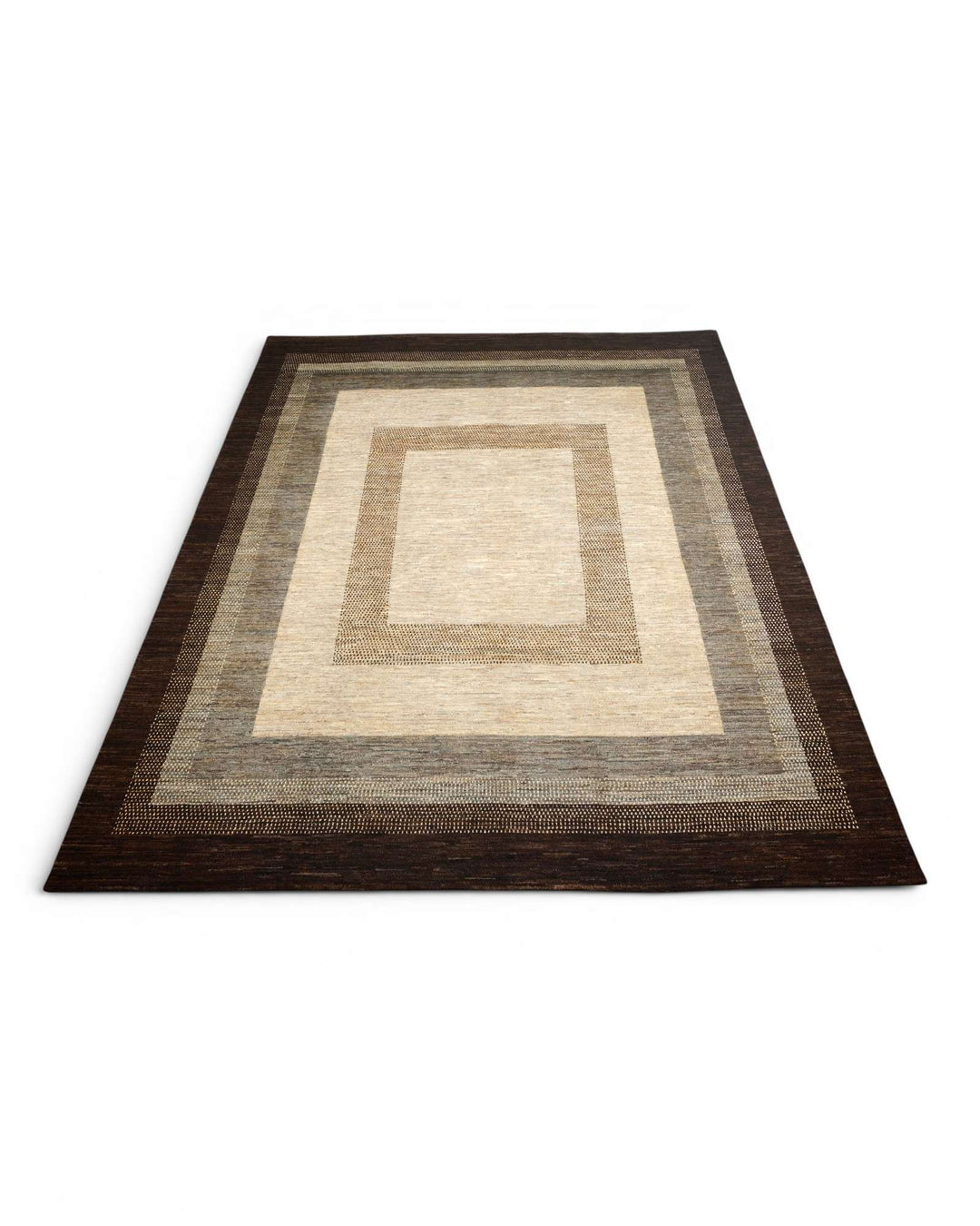 Hand-knotted wool pile of cream brown Ghazni rug