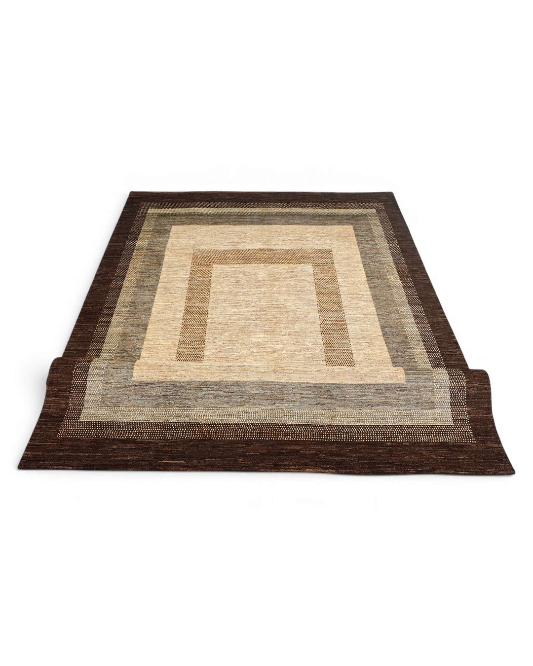One-of-a-kind cream and brown graduated border Ghazni rug