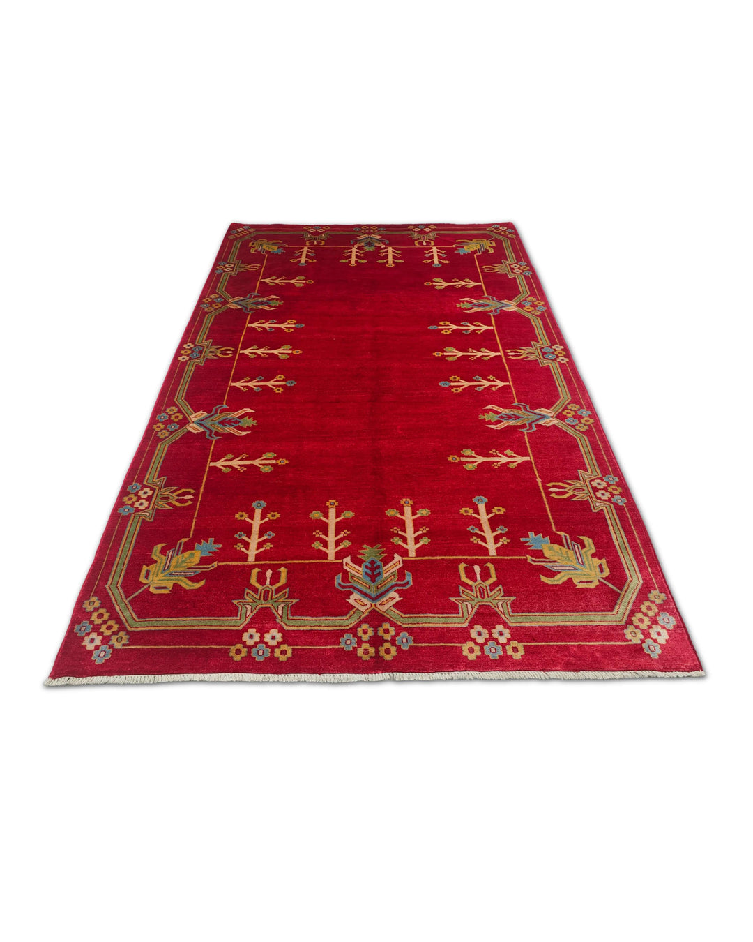 Border detail of deep red flowering tree Ghazni rug
