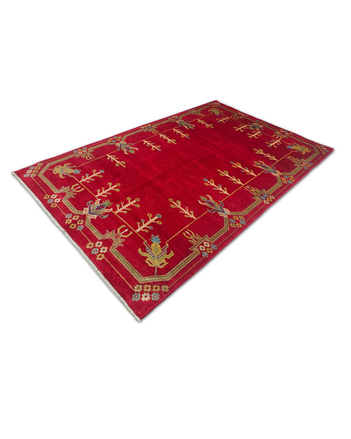 Hand-knotted wool pile of deep red tree Ghazni rug