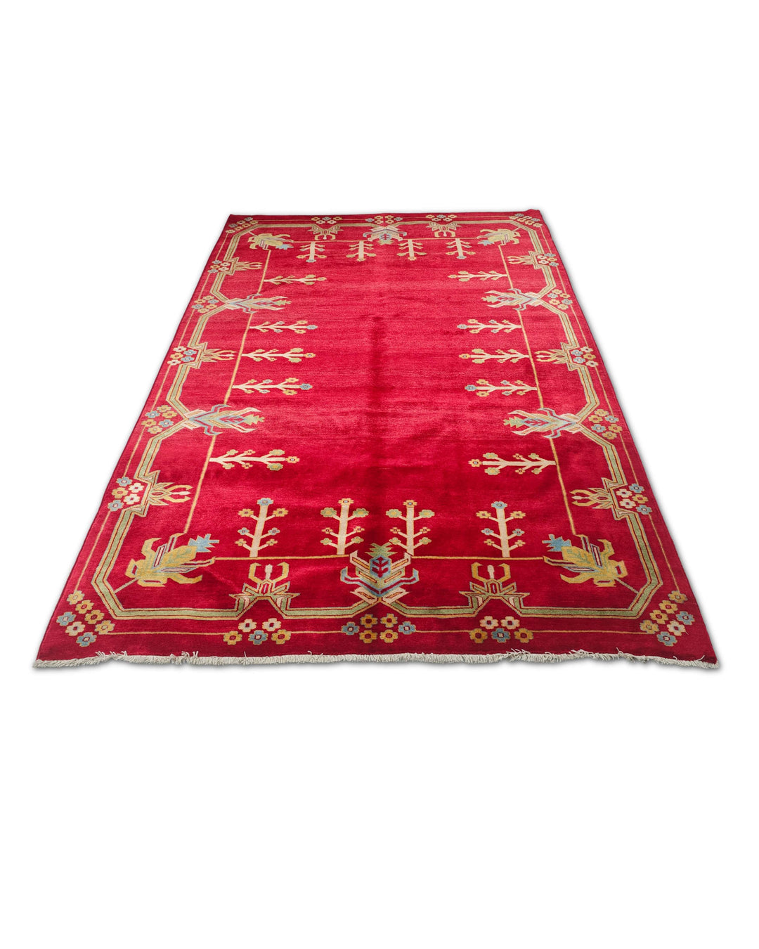 Deep red flowering tree rug for a bedroom, 2 tatami