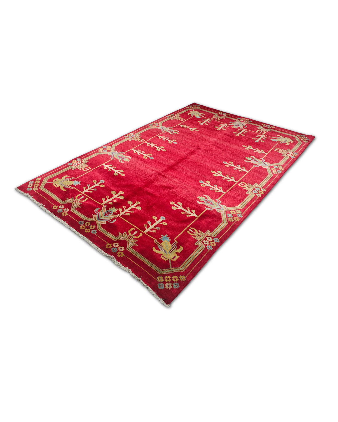 One-of-a-kind deep red and cream flowering tree Ghazni rug