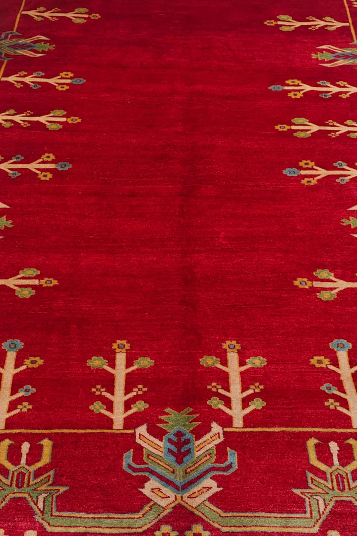 Corner of deep red flowering tree Ghazni hand-knotted rug