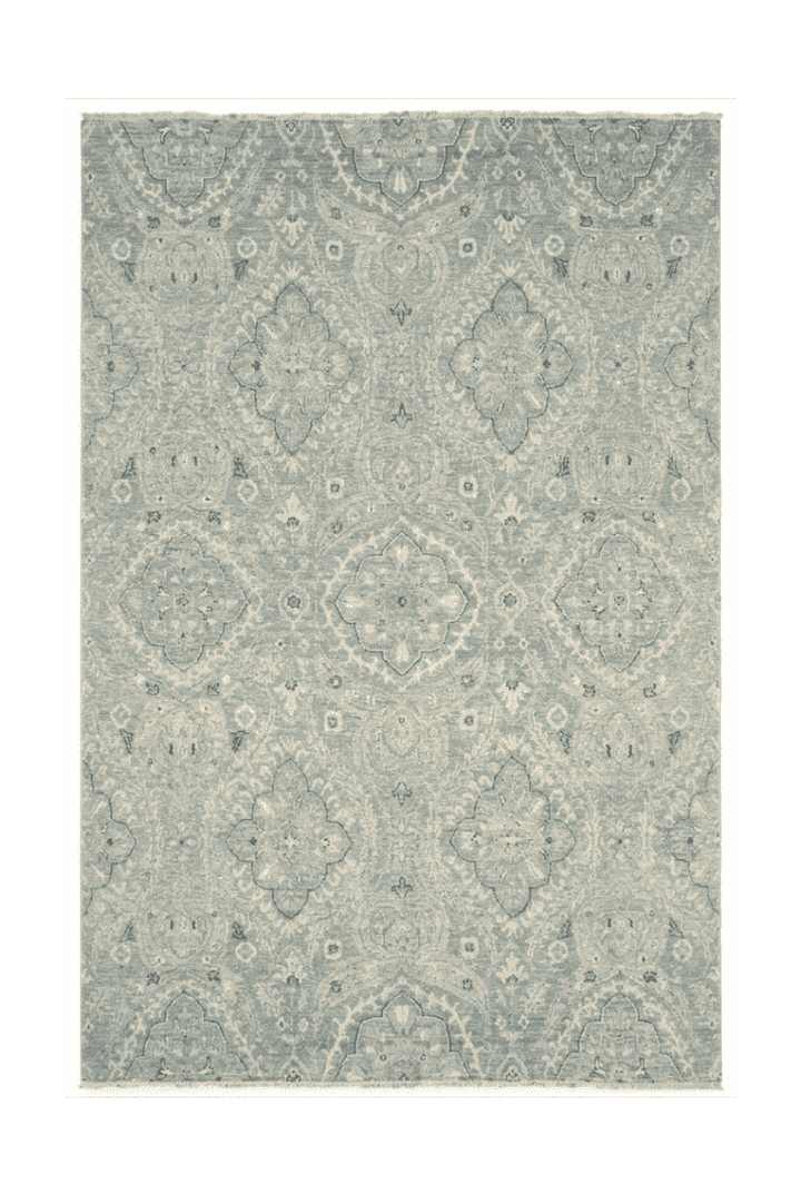 Dusty Blue Afghan Ghazni Rug, floral design, hand-knotted, 196×311cm