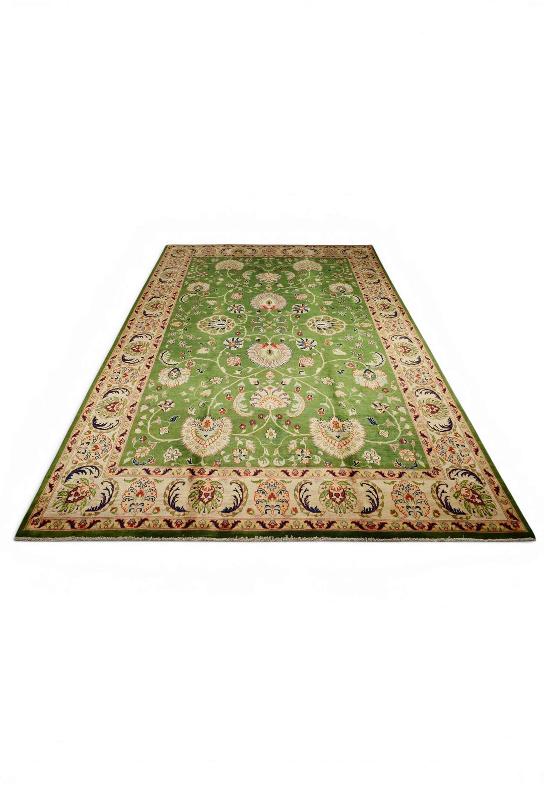 Hand-knotted wool pile of green floral Ghazni rug