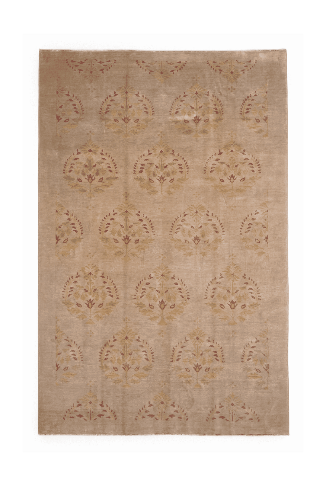 Greige Afghan Ghazni Rug, floral design, hand-knotted, 188×283cm