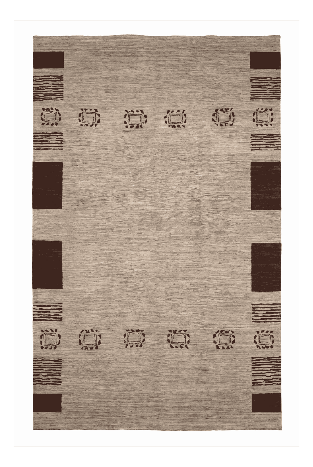 Grey beige tribal border Ghazni rug, 200×245cm, about 3 tatami