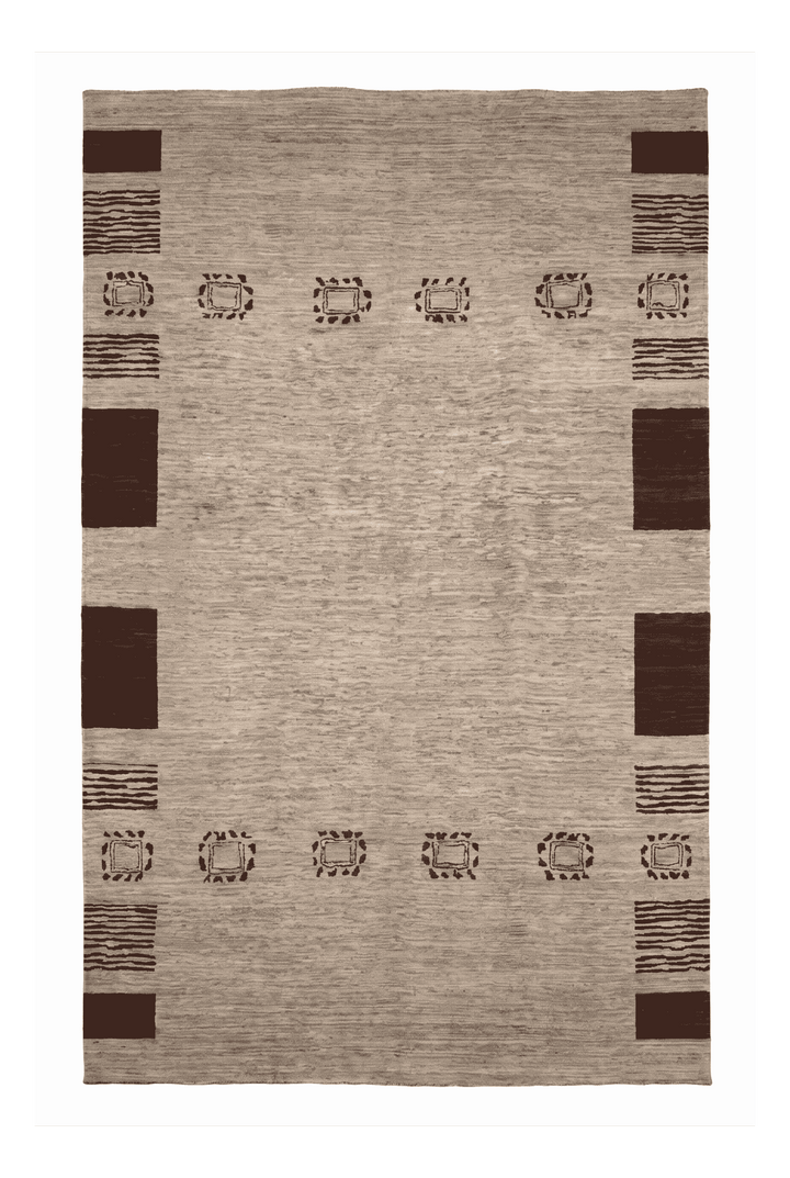 Grey beige tribal border Ghazni rug, 200×245cm, about 3 tatami