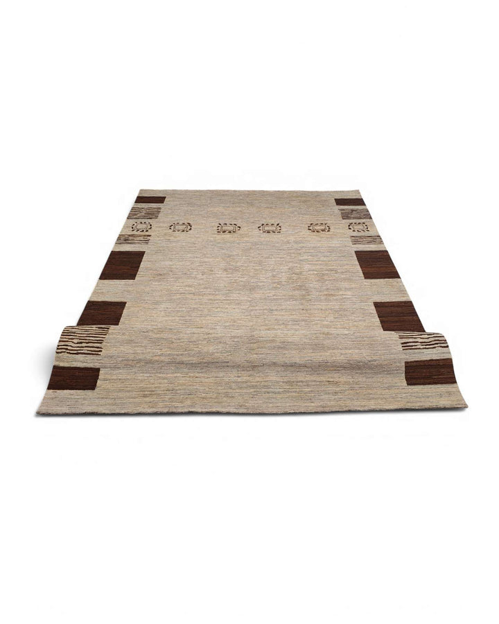 One-of-a-kind grey beige tribal border Ghazni rug