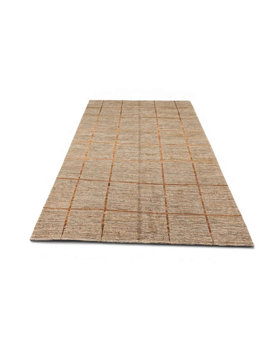 Hand-knotted Ghazni wool pile of greige rust grid rug