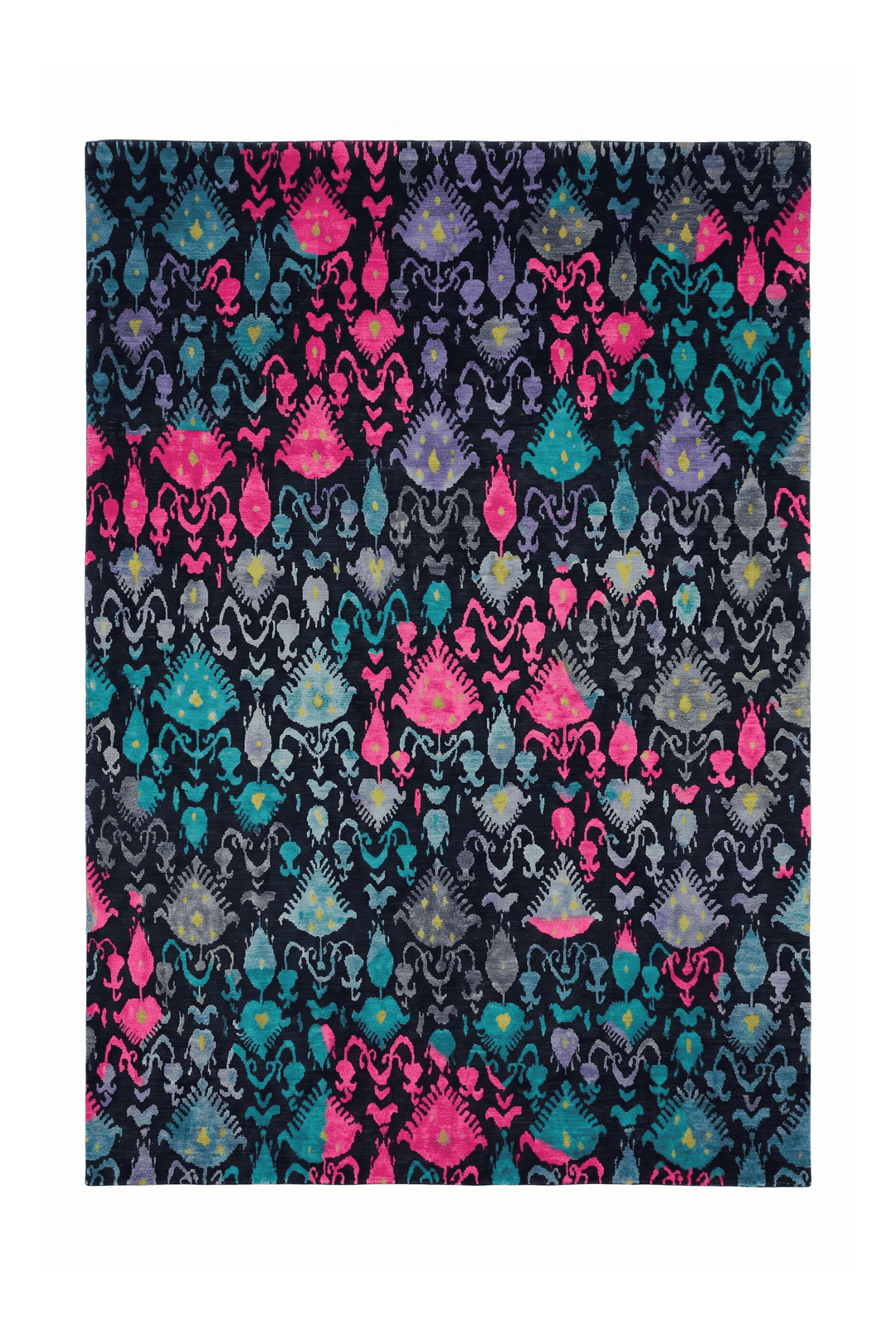 Indigo and magenta ikat Ghazni rug, 242×310cm, about 4.5 tatami