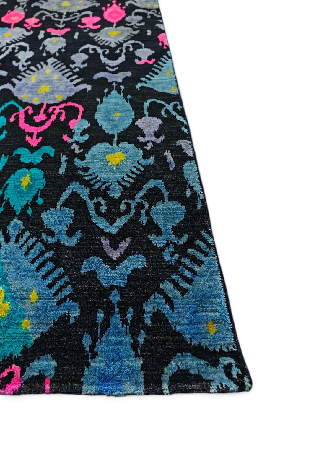 Indigo and magenta ikat Ghazni wool rug, modern design