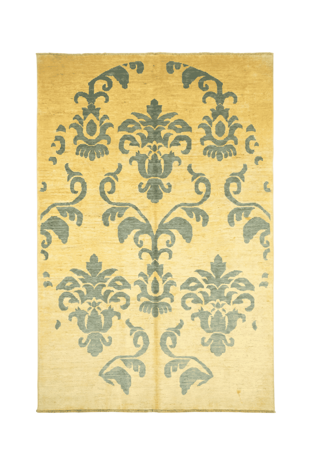 Ivory and sage damask Afghan rug in Ghazni wool, hand-knotted
