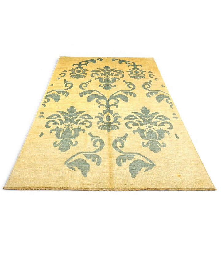 Hand-knotted Ghazni wool pile of ivory sage damask rug
