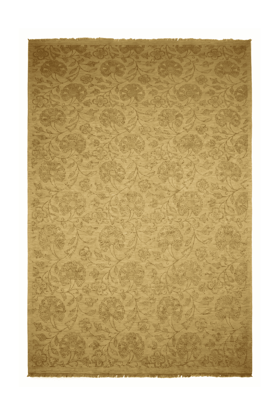 Khaki Afghan Ghazni Rug, floral design, hand-knotted, 197×300cm