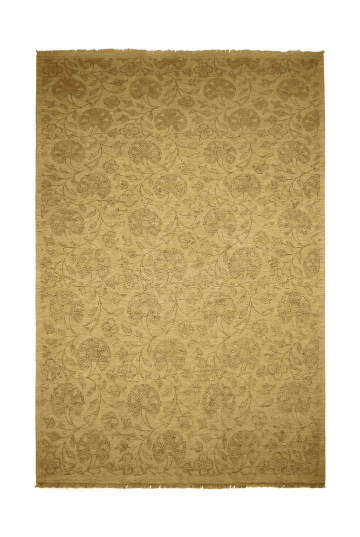 Khaki Afghan Ghazni Rug, floral design, hand-knotted, 197×300cm