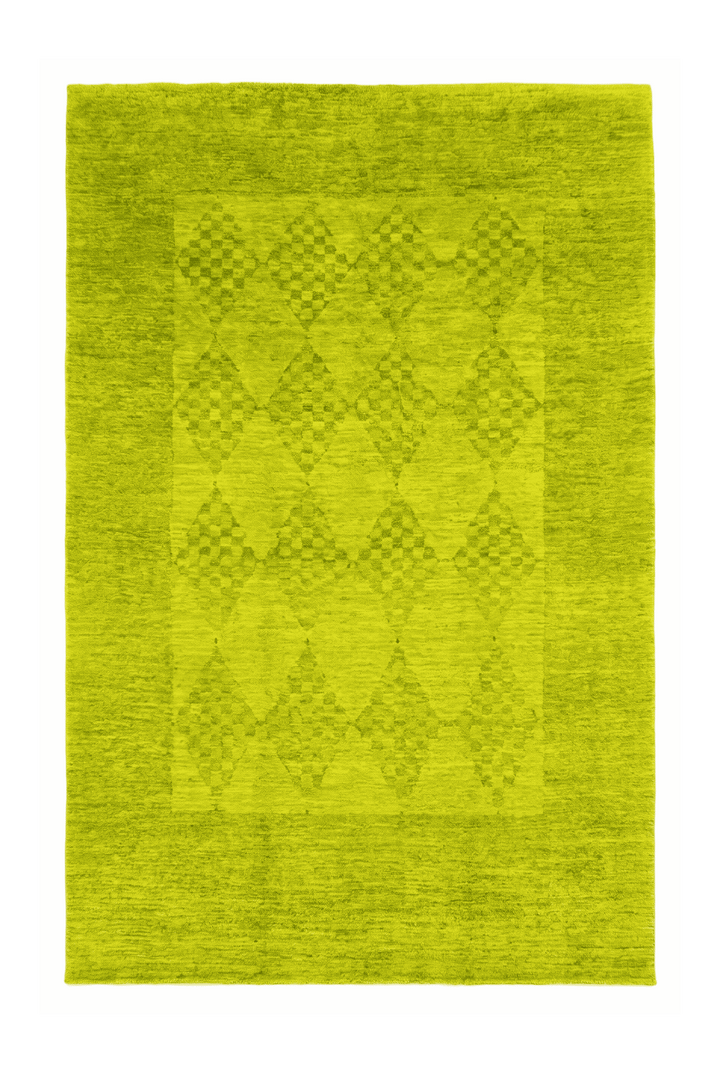 Lime Green Afghan Ghazni Rug, geometric design, hand-knotted, 179×277cm