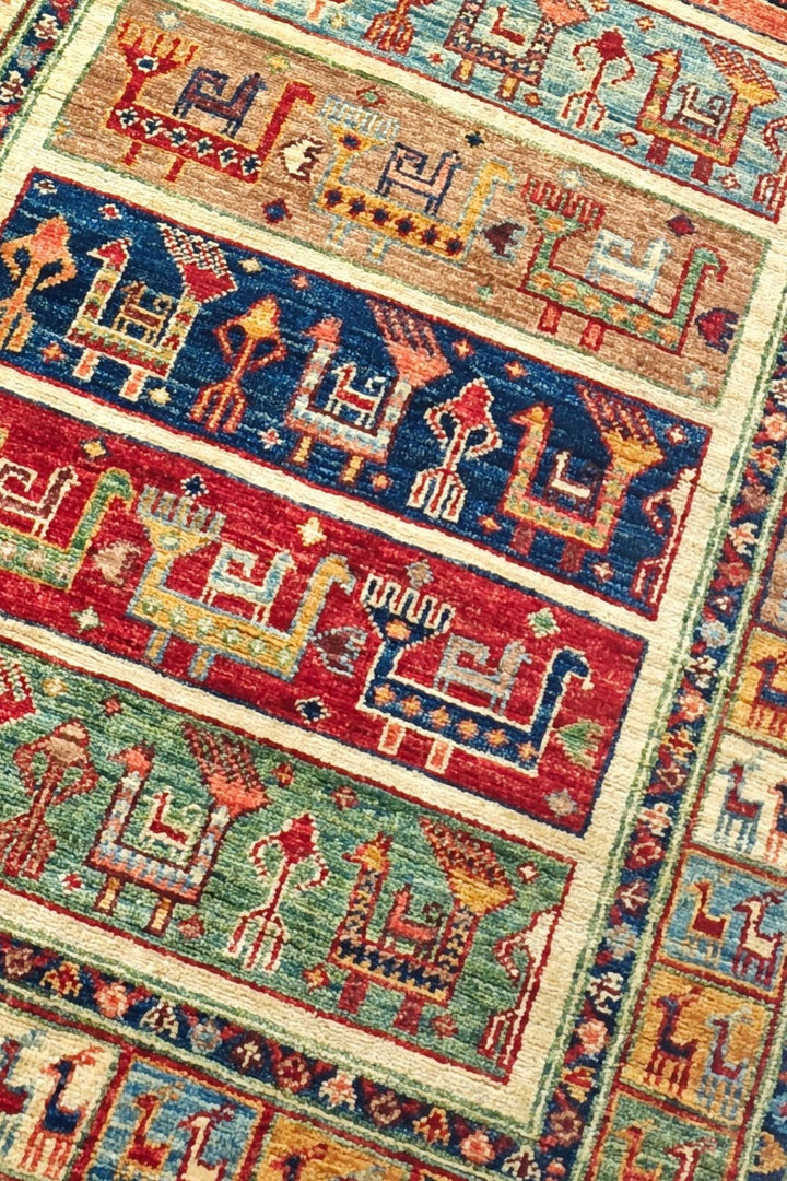 Animal motif band detail in multicolour on Ghazni runner
