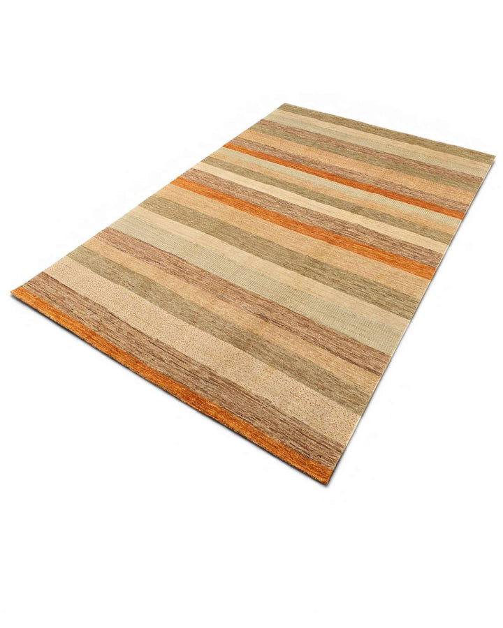 Hand-knotted Ghazni rug with multicolour stripe bands
