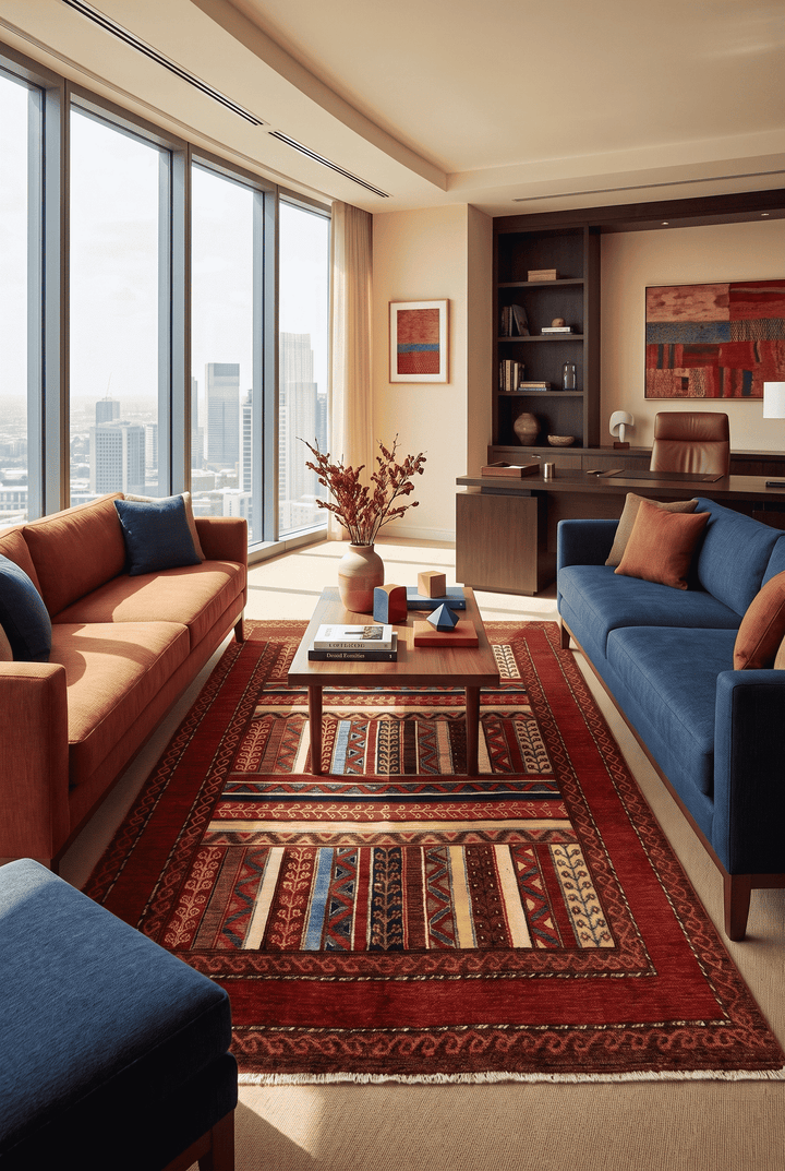 Border detail of multicolour stripe Ghazni rug