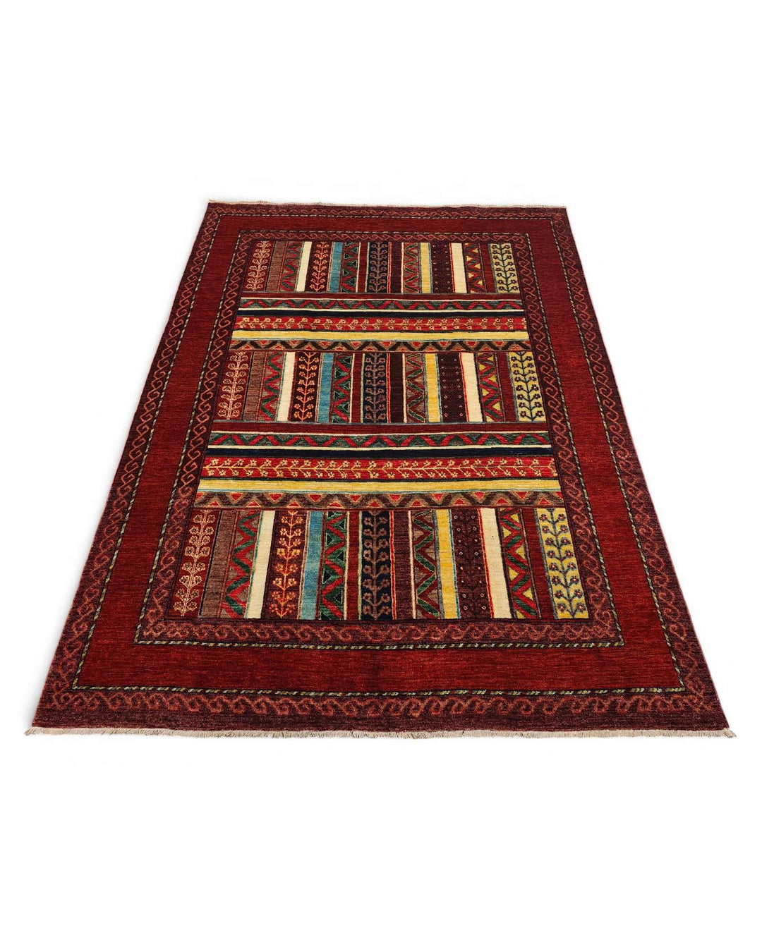 Hand-knotted wool pile of multicolour stripe Ghazni rug