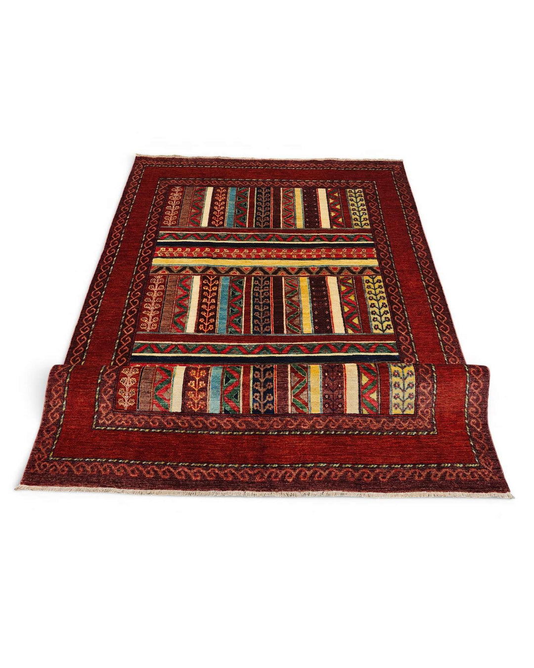 Corner of multicolour stripe Ghazni hand-knotted rug