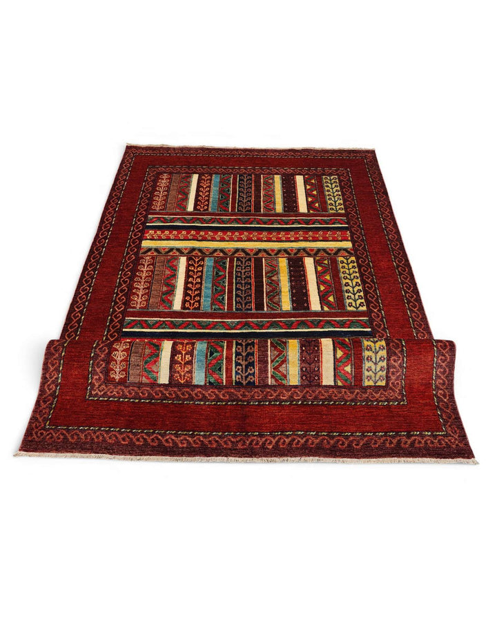 Corner of multicolour stripe Ghazni hand-knotted rug