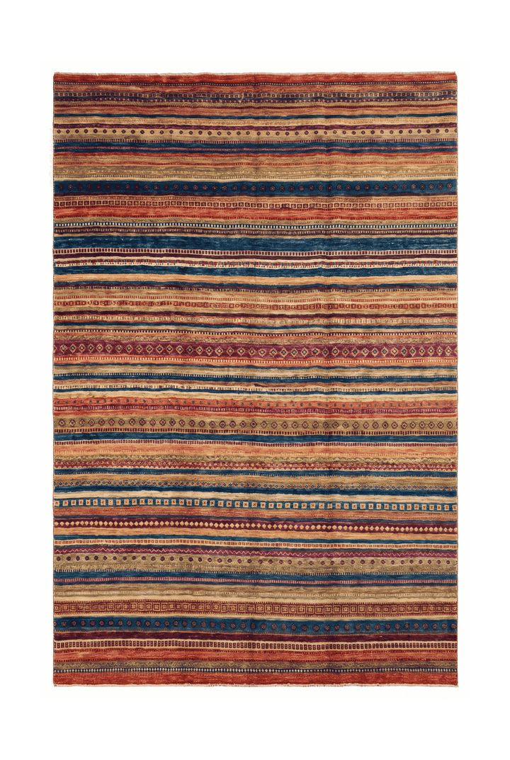 Multicolour tribal stripe Ghazni rug, 196×319cm, 4.5 tatami