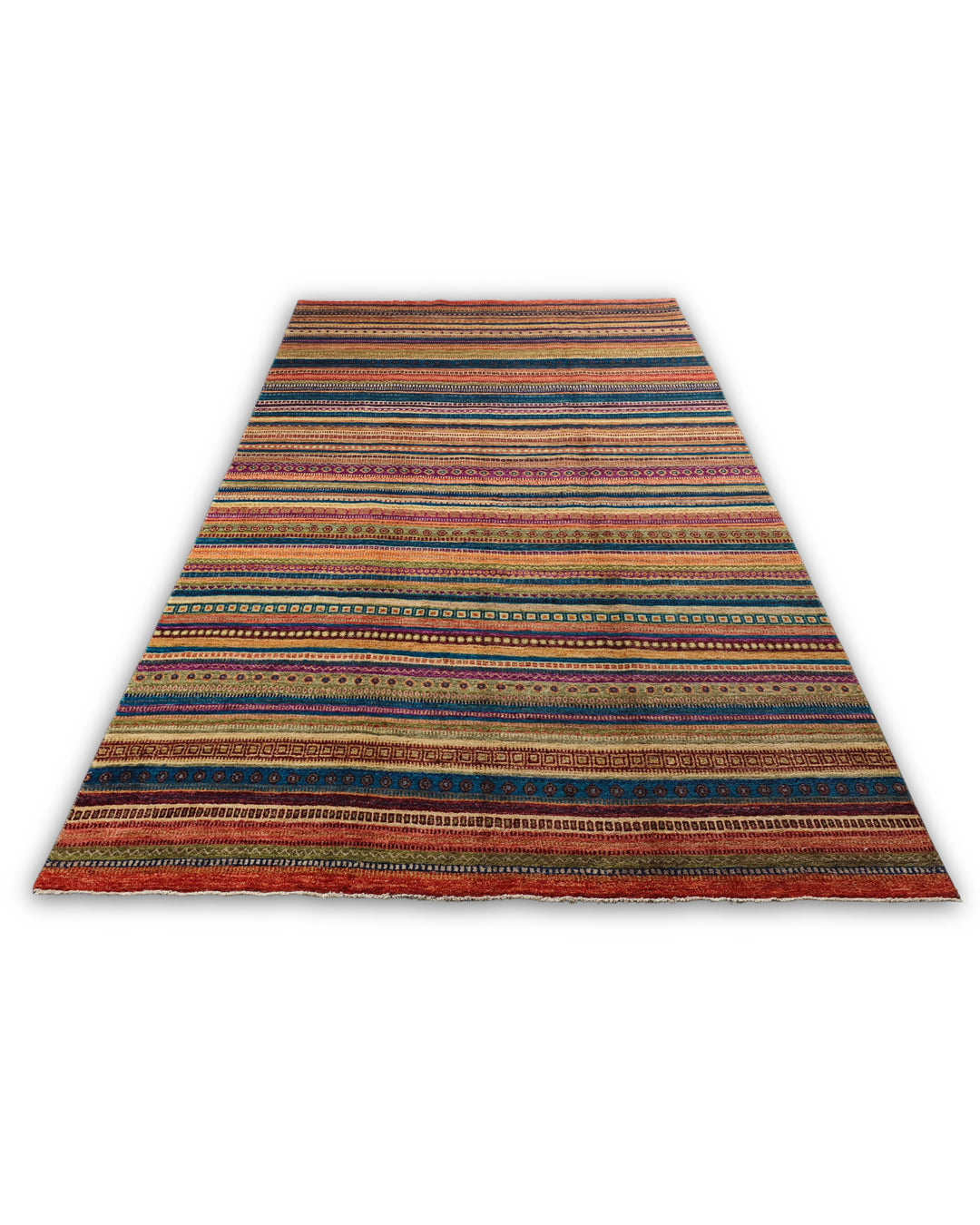 Hand-knotted wool pile of multicolour stripe Ghazni rug