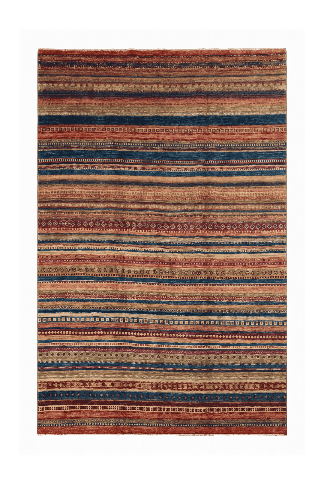 Multicolour tribal banded stripe Ghazni rug, 196×324cm, 4.5 tatami