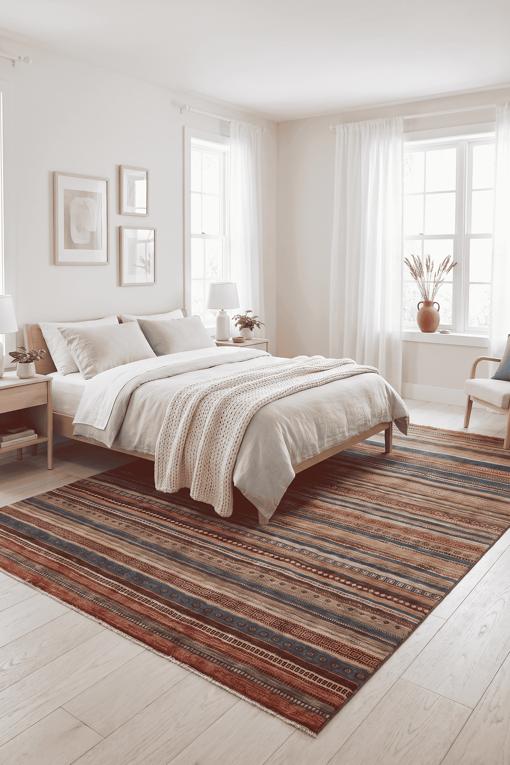 Banded stripe detail in multicolour on Afghan Ghazni rug