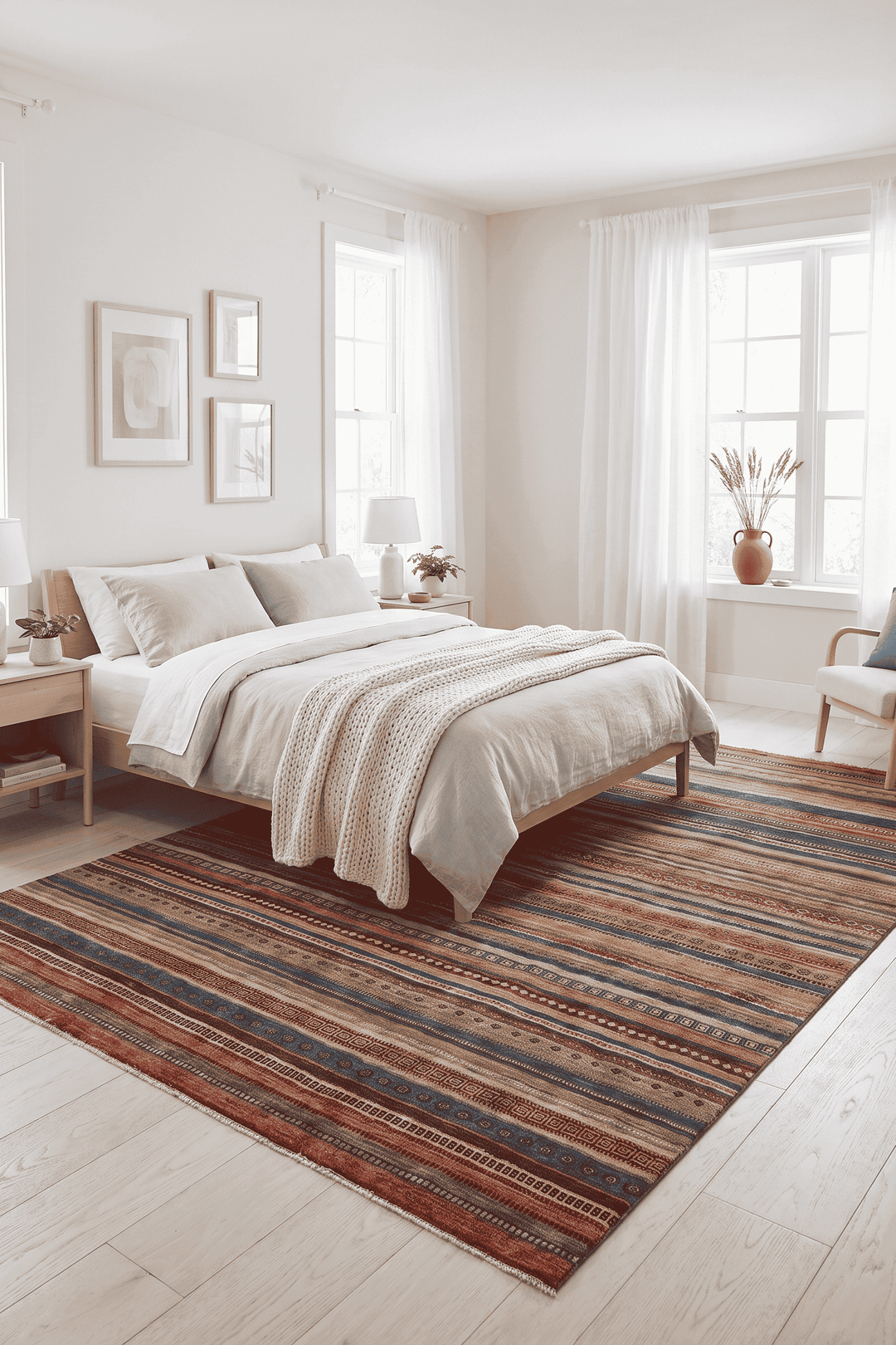Banded stripe detail in multicolour on Afghan Ghazni rug