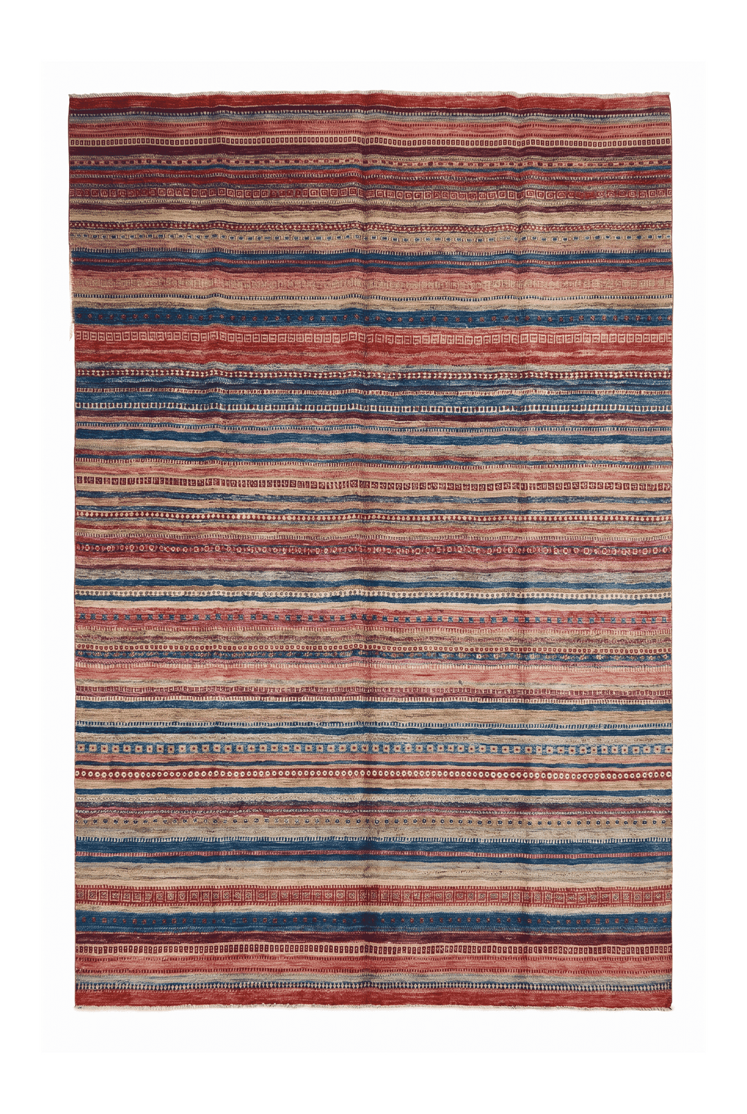 Multicolour Khorjin banded Afghan rug, 248×348cm, about 6 tatami