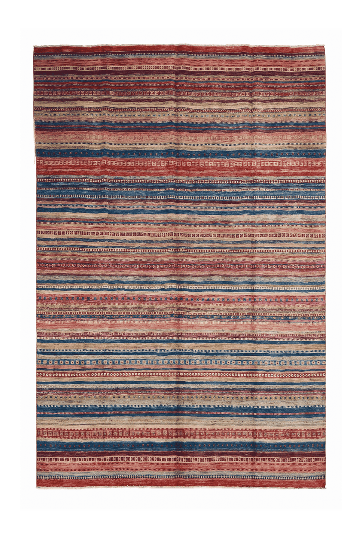 Multicolour Khorjin banded Afghan rug, 248×348cm, about 6 tatami
