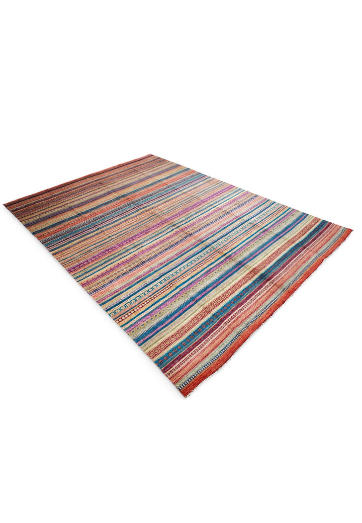 Hand-knotted wool pile of multicolour Khorjin rug, 248×348cm